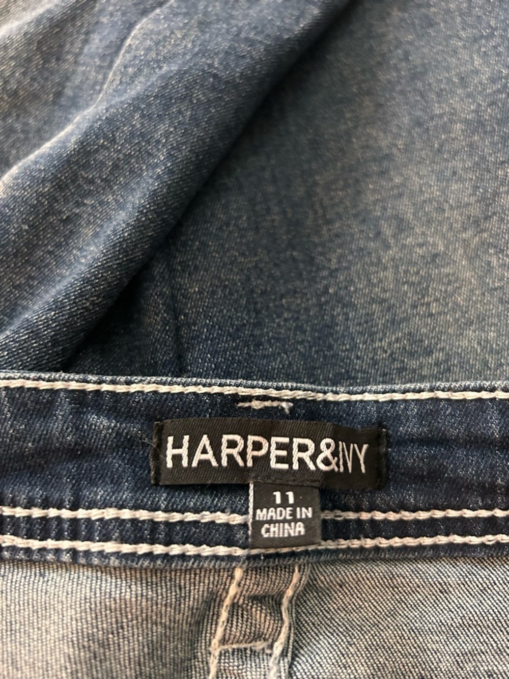 Harper & Ivy Dark Blue Boot Cut Jeans with White Embroidered Pocket. Size 11 - Picture 7 of 9